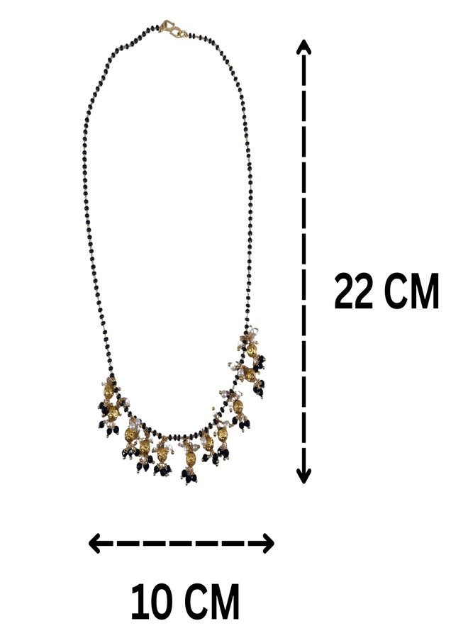 OMID, Elegant Gold-Plated Black Beads & Pearl Mangalsutra Necklace for Women, Traditional Indian Wedding Jewelry - Image 4