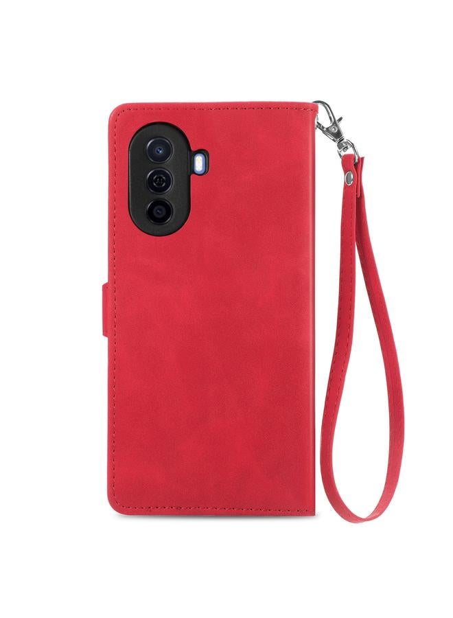 اس-توب جراب لهاتف Huawei Enjoy 50 مصنوع من الجلد بسحاب ومزخرف بزهرة منقوش عليها - Image 3