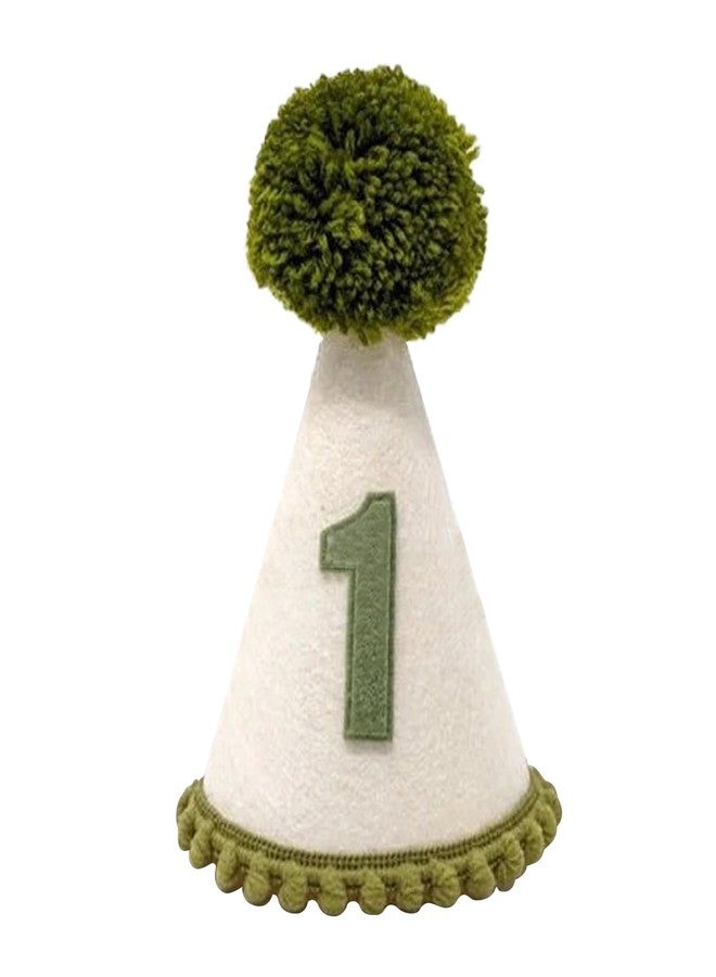 Ysqool First Birthday Hat for Baby Boy, 1st Birthday Hat with Green Pompom, Baby Party Crown for Boys Girls Wild One Party Decorations, Smash Cake and Photo Props - Image 1
