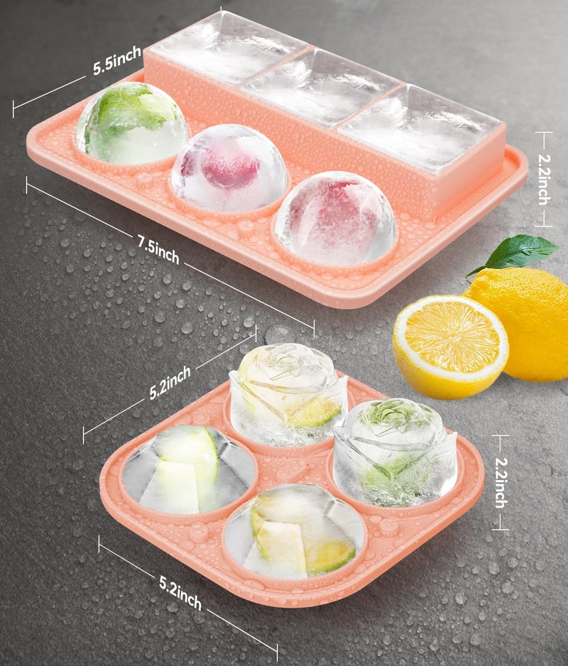 AMFOCUS Ice Cube Tray with Lid, Silicone Ice Molds with Round, Square, Diamond, Rose, Large Ice Cube Mold for Whiskey, Bourbon, Cocktails, Easy Release BPA Free, Set of 2 - Image 3