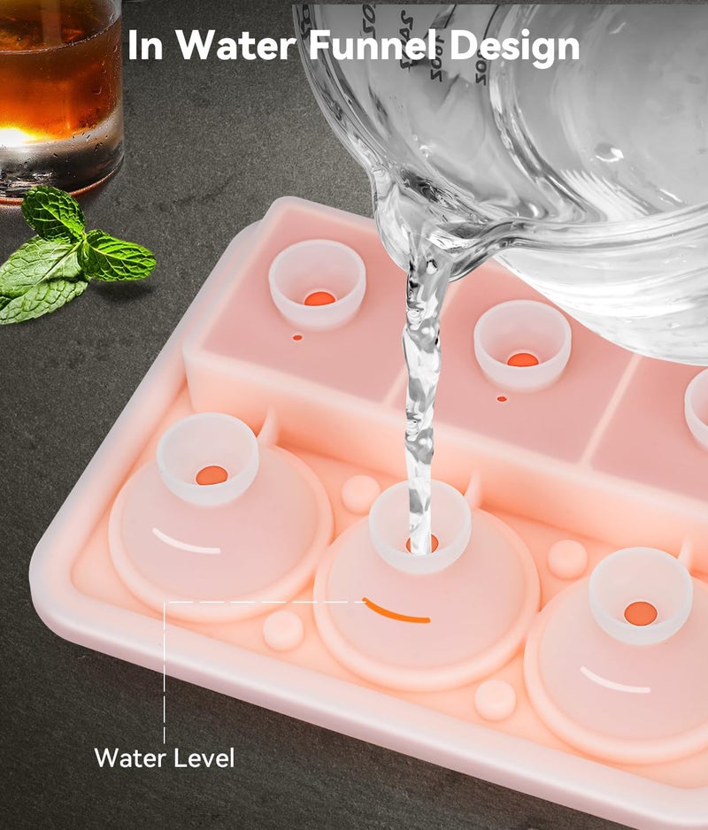 AMFOCUS Ice Cube Tray with Lid, Silicone Ice Molds with Round, Square, Diamond, Rose, Large Ice Cube Mold for Whiskey, Bourbon, Cocktails, Easy Release BPA Free, Set of 2 - Image 4