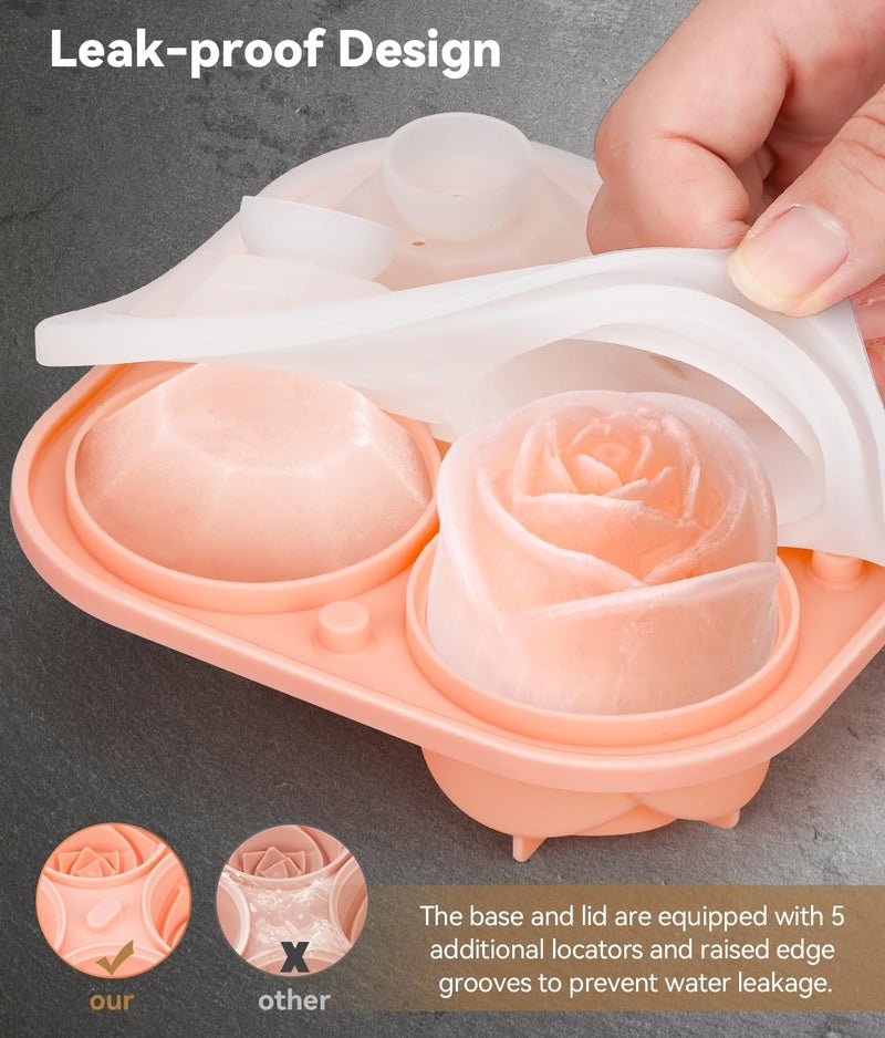 AMFOCUS Ice Cube Tray with Lid, Silicone Ice Molds with Round, Square, Diamond, Rose, Large Ice Cube Mold for Whiskey, Bourbon, Cocktails, Easy Release BPA Free, Set of 2 - Image 5