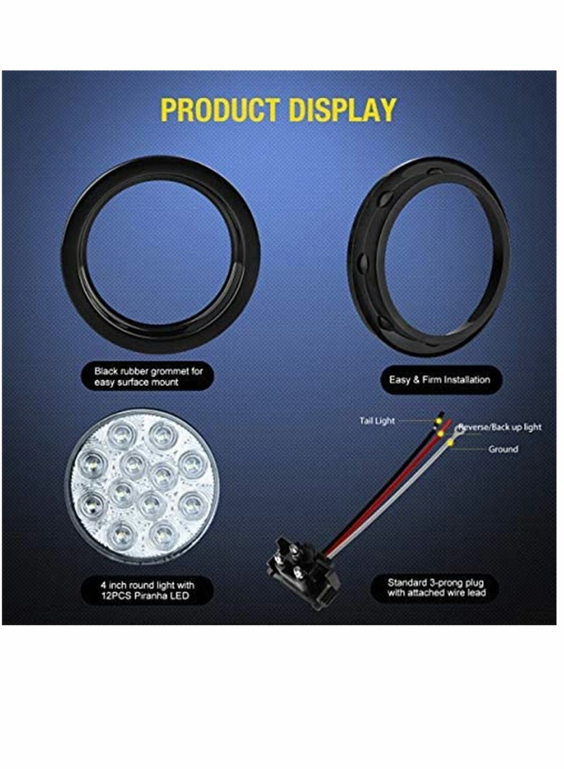 SYOSI Tail Light 4"" White Round LED Reverse Back Up Light w/Surface Mount Grommet Plugs Trailer Tail Lights 12 LED, with Turn Signal Truck Trailer Light Side Light, for Truck Trailer RV Jeep, 2PCS (TL-26) - Image 3