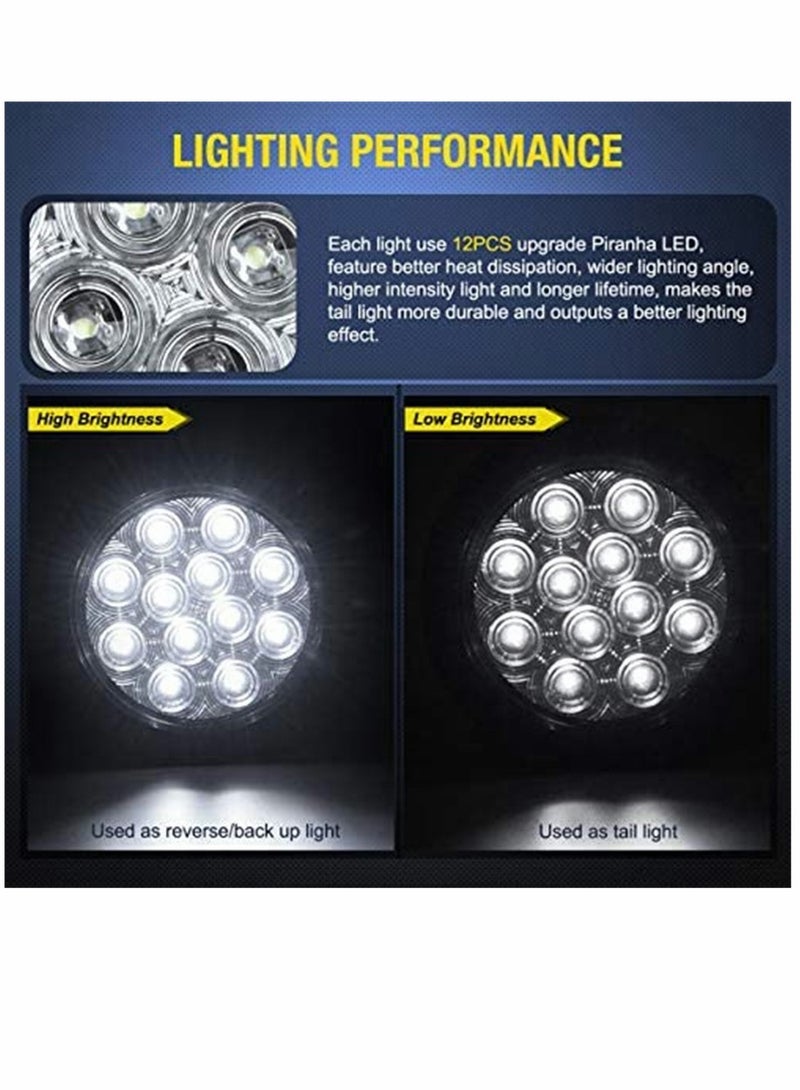 SYOSI Tail Light 4"" White Round LED Reverse Back Up Light w/Surface Mount Grommet Plugs Trailer Tail Lights 12 LED, with Turn Signal Truck Trailer Light Side Light, for Truck Trailer RV Jeep, 2PCS (TL-26) - Image 4