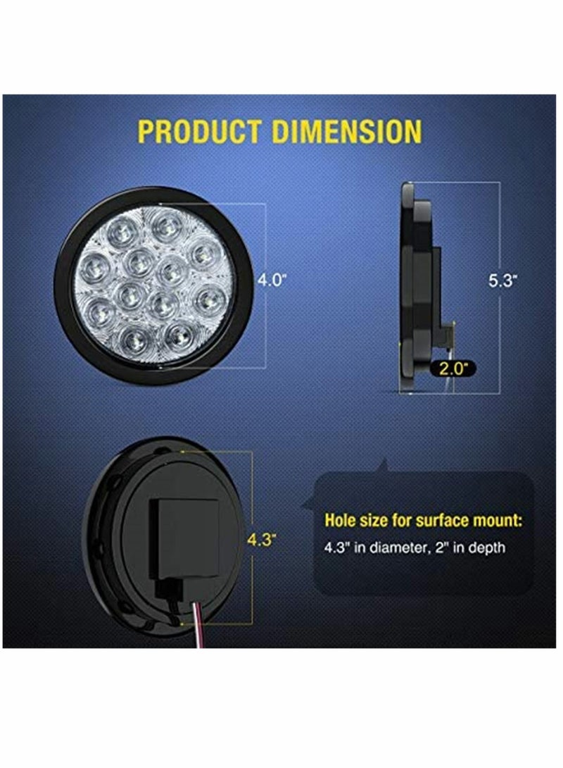 SYOSI Tail Light 4"" White Round LED Reverse Back Up Light w/Surface Mount Grommet Plugs Trailer Tail Lights 12 LED, with Turn Signal Truck Trailer Light Side Light, for Truck Trailer RV Jeep, 2PCS (TL-26) - Image 2