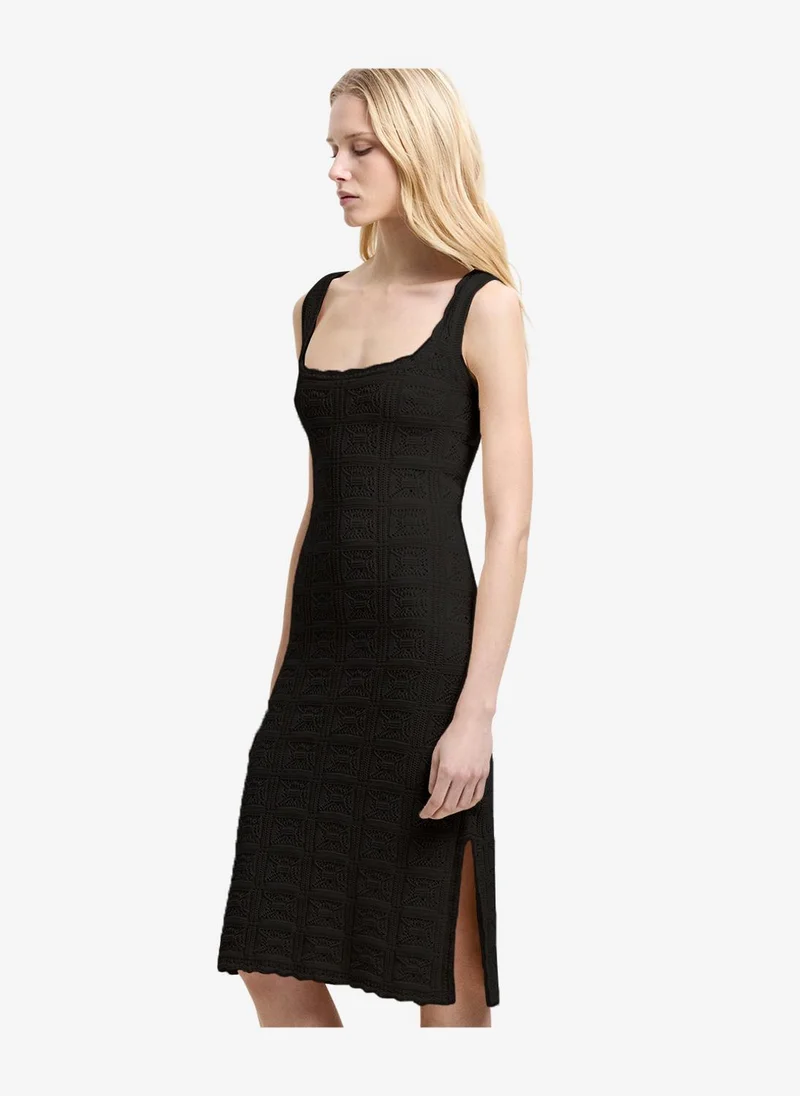 فرنش كونكشن Women's Nellis Square Neck Cream Crochet Knit Midi Dress