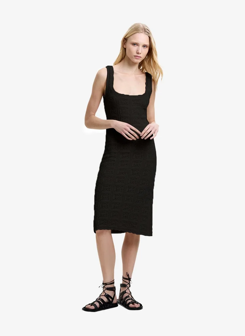 Women's Nellis Square Neck Cream Crochet Knit Midi Dress