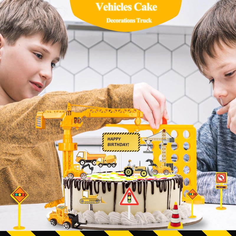 Hercocci 25Pcs Construction Cake Topper  Excavator Tower Cupcake Topper Bulldozer Backhoe Traffic Road Sign Cake Decor Vehicles Decorations Construction Birthday Party Supplies - Image 3