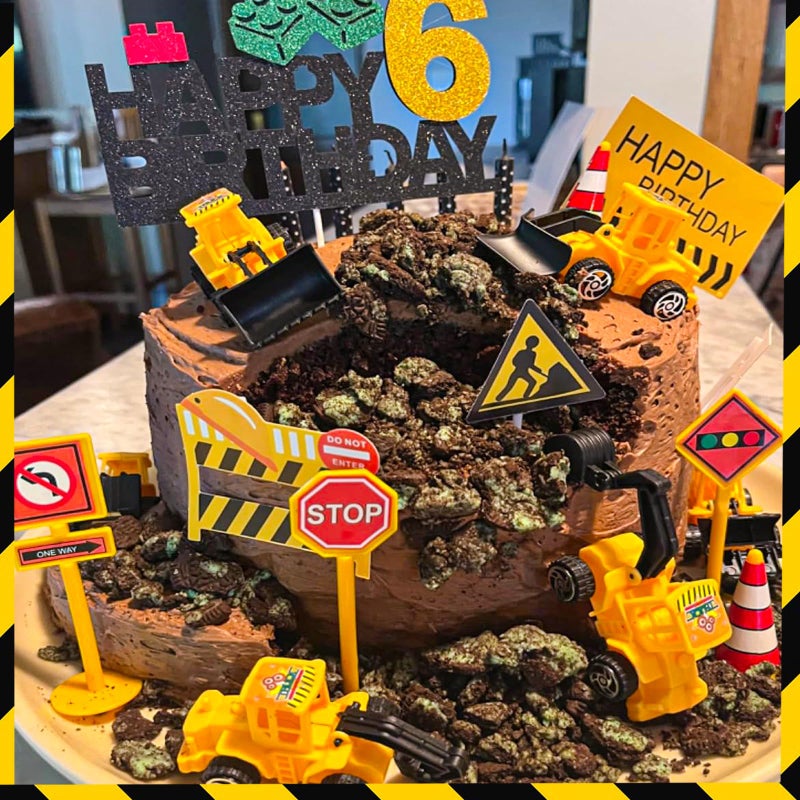 Hercocci 25Pcs Construction Cake Topper  Excavator Tower Cupcake Topper Bulldozer Backhoe Traffic Road Sign Cake Decor Vehicles Decorations Construction Birthday Party Supplies - Image 5