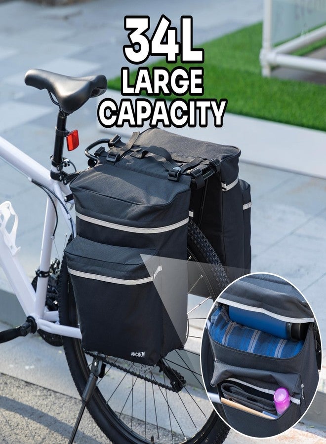 ANCHOM Bike Saddle Bag, Bicycle Rear Rack Bag, Upgraded 34L Capacity Storage Bike Panniers Bag, Water Resistant Bicycle Commuting Bag, Bike Rear Seat Accessories with Reflective Trim, Black - Image 2