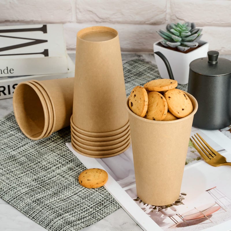 LITOPAK 100 Pack 16 oz Kraft Paper Coffee Cups for Water  Juice  and Tea  Disposable Hot Coffee Cups for Home  Restaurant  Store  and Cafe - Image 5