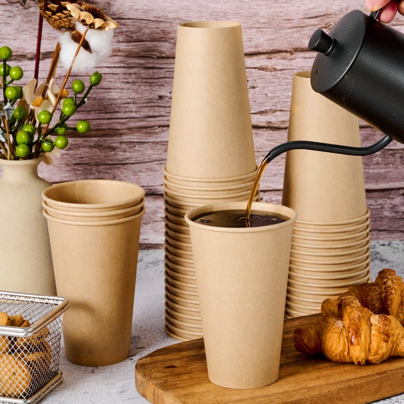 LITOPAK 100 Pack 16 oz Kraft Paper Coffee Cups for Water  Juice  and Tea  Disposable Hot Coffee Cups for Home  Restaurant  Store  and Cafe - Image 3