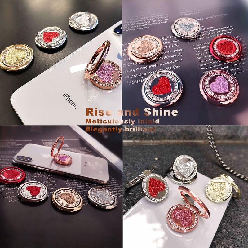 KolorFish Universal Funky Mobile Phone Ring Grip Holder Stand 360 Degree Rotation with Finger Ring for All Mobile Phone and Tablet (Heart Glitter Rose Gold) - Image 2
