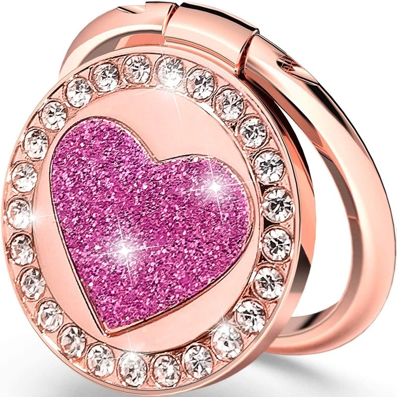 KolorFish Universal Funky Mobile Phone Ring Grip Holder Stand 360 Degree Rotation with Finger Ring for All Mobile Phone and Tablet (Heart Glitter Rose Gold) - Image 1