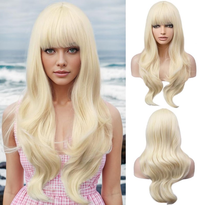 BERON بارون باروكة شقراء باروكة طويلة مموجة شقراء مع غرة باروكات شقراء طويلة لحفلات تنكرية تشمل شبكة شعر