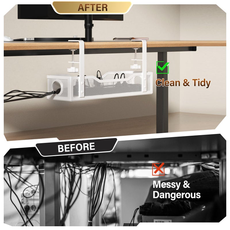 Cinati [Upgraded] 2 Pack Under Desk Cable Management Tray, Cinati Cord Organizers for Table Thickness up to 3", 16" Wire Organization with Clamp No Drill, Cable Management Box for Office - No Damage to Desk - Image 4