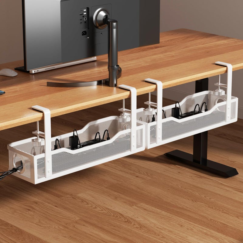 Cinati [Upgraded] 2 Pack Under Desk Cable Management Tray, Cinati Cord Organizers for Table Thickness up to 3", 16" Wire Organization with Clamp No Drill, Cable Management Box for Office - No Damage to Desk - Image 1