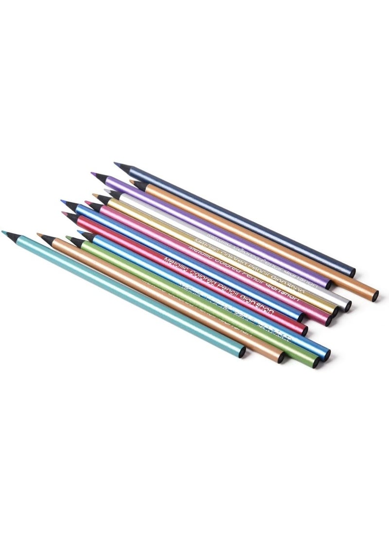 Starsouce Metallic Colored Pencils Nontoxic Black Wood Drawing Pencils PreSharpened 12 Assorted Colors Wooden Sketching Pencil Set Premium Art Pencils for Kids Children Adults Artists Coloring Book Art Craft  - Image 4