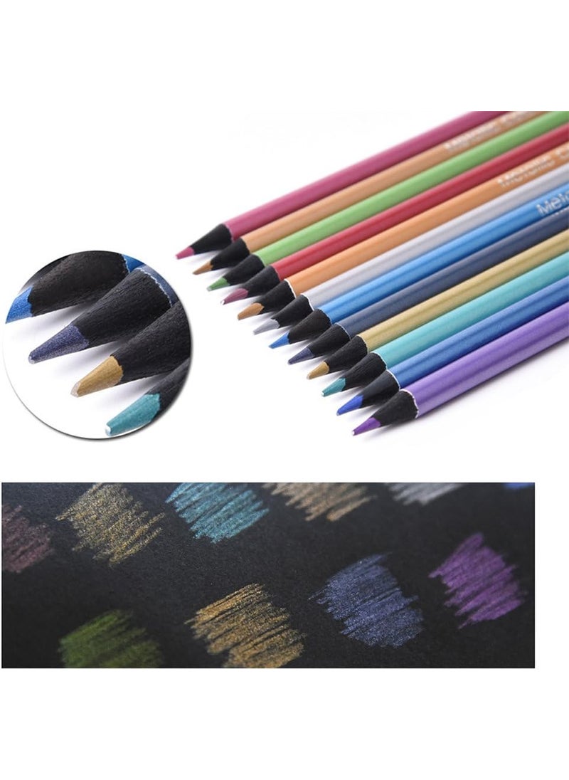 Starsouce Metallic Colored Pencils Nontoxic Black Wood Drawing Pencils PreSharpened 12 Assorted Colors Wooden Sketching Pencil Set Premium Art Pencils for Kids Children Adults Artists Coloring Book Art Craft  - Image 2