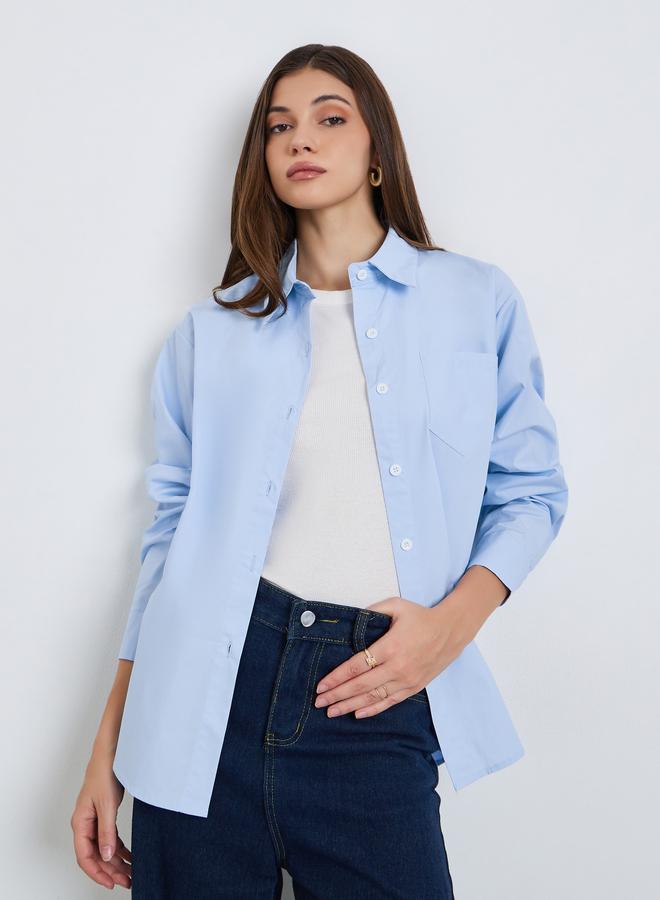 Styli Women Blue Long Sleeve Shirt with Pocket - Image 1