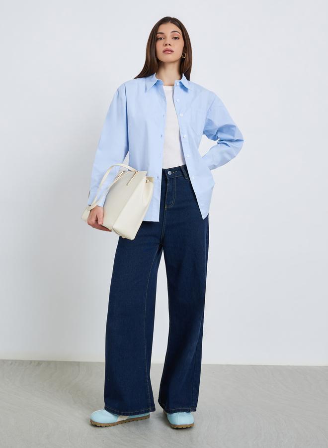 Styli Women Blue Long Sleeve Shirt with Pocket - Image 2