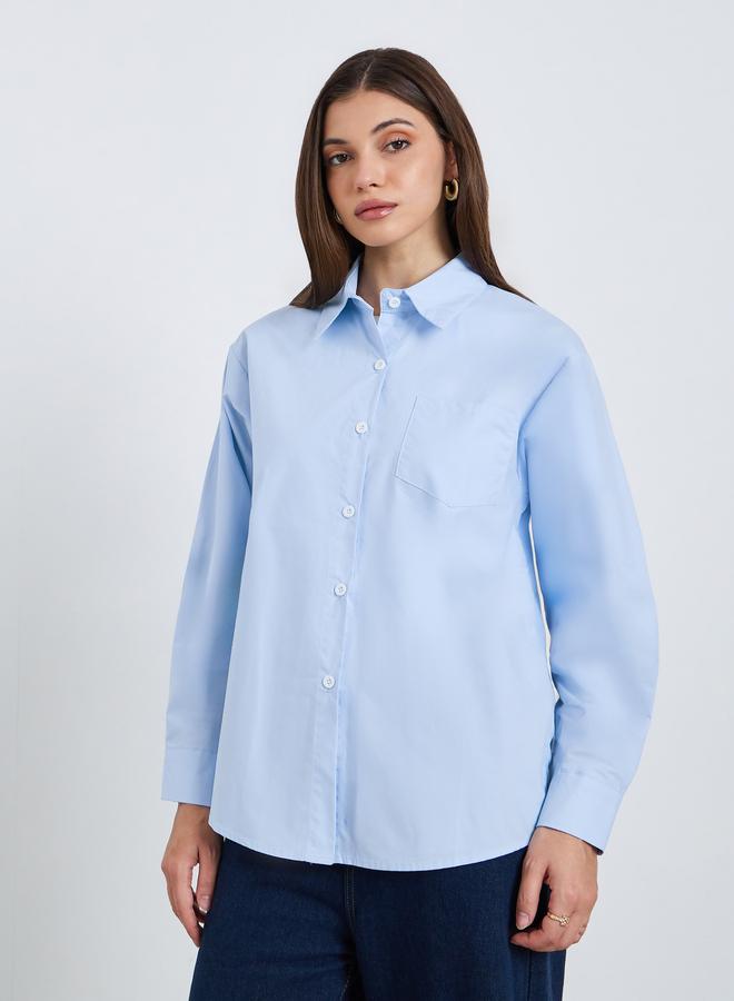 Styli Women Blue Long Sleeve Shirt with Pocket - Image 1
