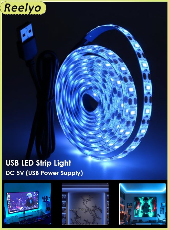 Reelyo USB Led Lights Strip Light TV Backlight With Back Tape Decor Lights RGB Strip Light Background Wall Decorative Light 1m 5V Room Decorative Lights Blue - Image 1
