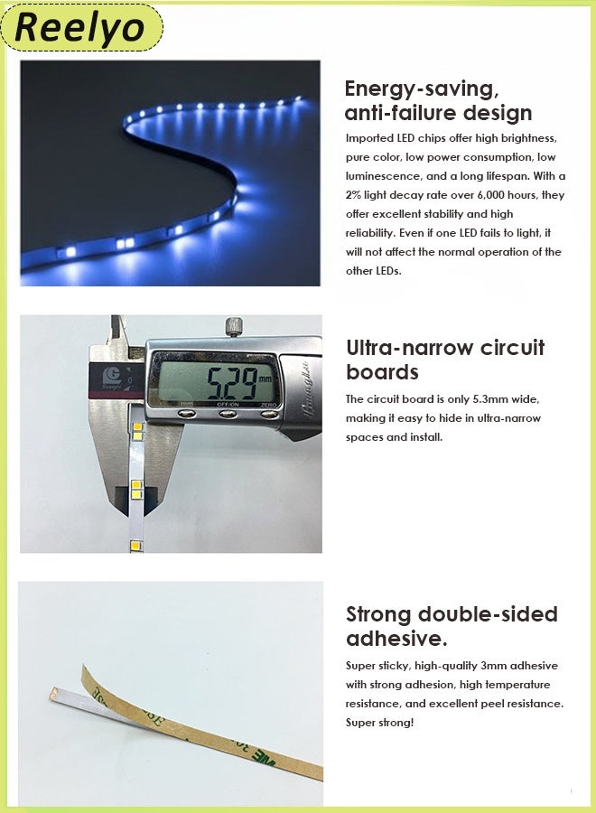 Reelyo USB Led Lights Strip Light TV Backlight With Back Tape Decor Lights RGB Strip Light Background Wall Decorative Light 1m 5V Room Decorative Lights Blue - Image 2