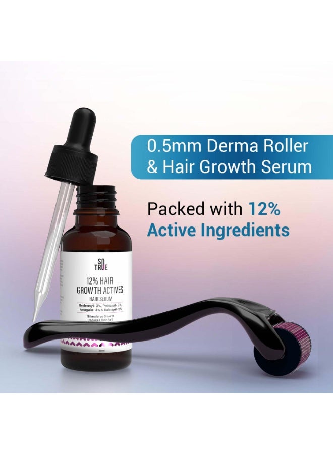 So True Sotrue Derma Roller 0.5mm with Hair Growth Serum 30ml | 540 Stainless Steel Needles | Derma Roller for Hair Growth & Thickening, Repair Damages with 12% Growth Actives (Black) - Image 2