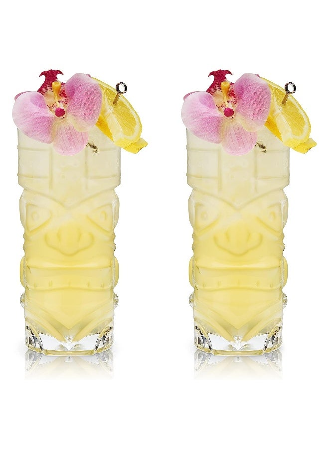 Set of 2 Glasses Cup, Lead-Free Premium Crystal Clear Glass Drinking, Stylish Tiki Glasses, Glass Gift Set, for Wedding & Party Birthday Cup, 14 oz - Image 1