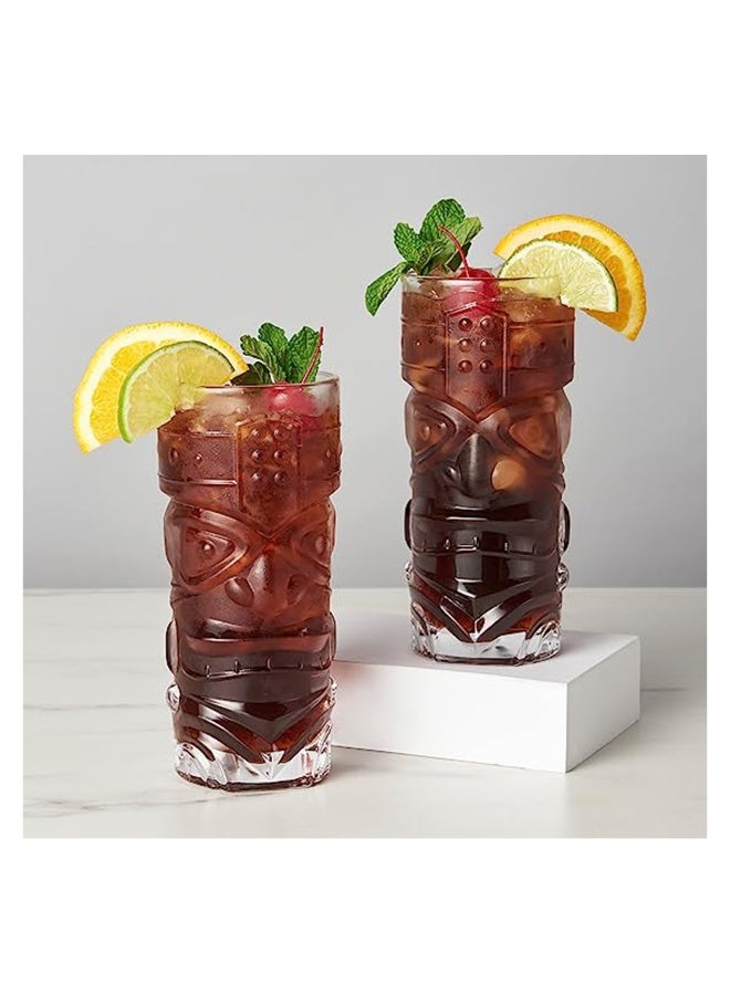 Set of 2 Glasses Cup, Lead-Free Premium Crystal Clear Glass Drinking, Stylish Tiki Glasses, Glass Gift Set, for Wedding & Party Birthday Cup, 14 oz - Image 3