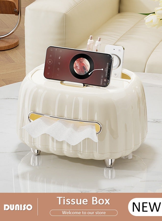 DUNISO Tissue Box Cover Holder Multifunctional Desktop Tissue Storage Box Cover with Phone Holder Modern Facial Paper Holder for Living Room,Office,Night Stand,Dresser,Bedroom,Bathroom,Home Decor - Image 1
