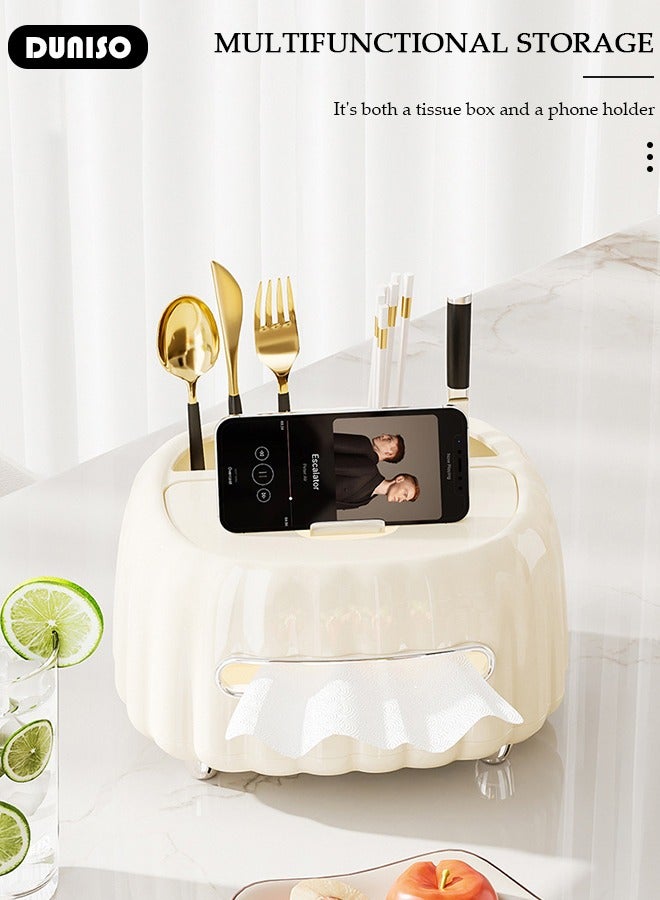 DUNISO Tissue Box Cover Holder Multifunctional Desktop Tissue Storage Box Cover with Phone Holder Modern Facial Paper Holder for Living Room,Office,Night Stand,Dresser,Bedroom,Bathroom,Home Decor - Image 5