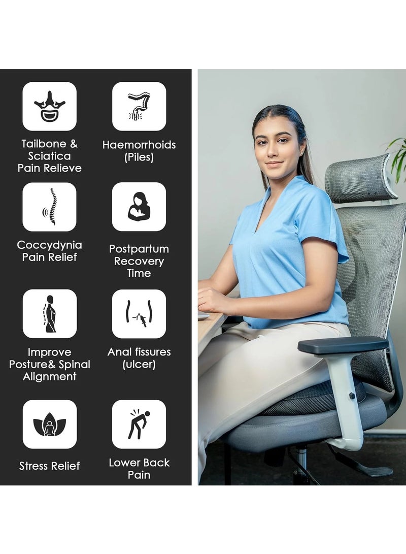 وسادة مقعد طبية لتقويم العظام لتخفيف آلام البواسير وعظم الذنب، وسادة مريحة لعظم العصعص مناسبة لكرسي المكتب والسيارة والمنزل، مصنوعة من رغوة الذاكرة المسامية، توفر دعمًا للوضعية الصحيحة لأسفل الظهر وتخفف من آلام عرق النسا. - Image 4