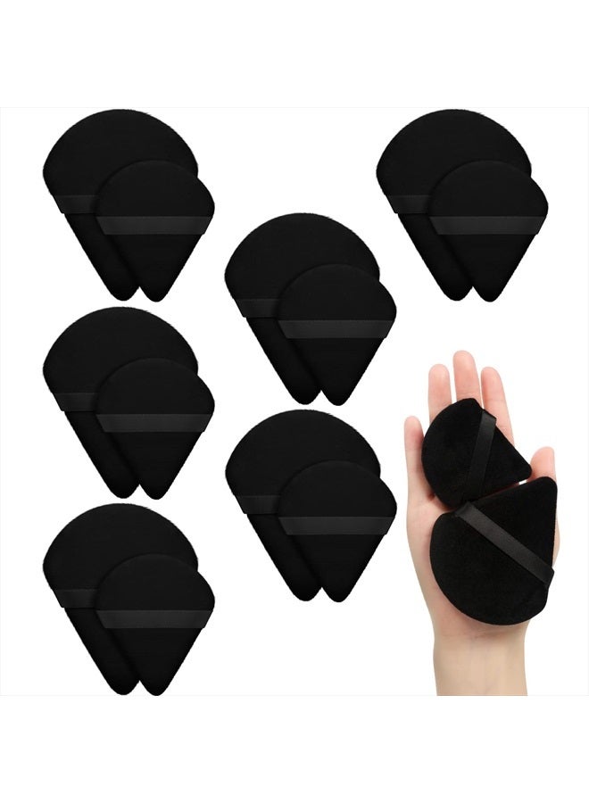Maitys 12 Pieces Powder Puff Triangle Face Makeup Cosmetic for Loose Powder Soft Body Washable Reusable Foundation Sponge Mineral Wet Dry Makeup Tool(Black, Large, Small) - Image 1