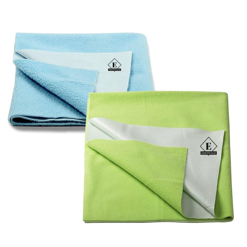 Edenwald Waterproof Quick Dry Sheet Pack of 2 | Quick Dry Sheet for Baby King Size Bed | (Mint Green+Sky Blue_Double Bed Size (260cm X 200cm) - Image 1