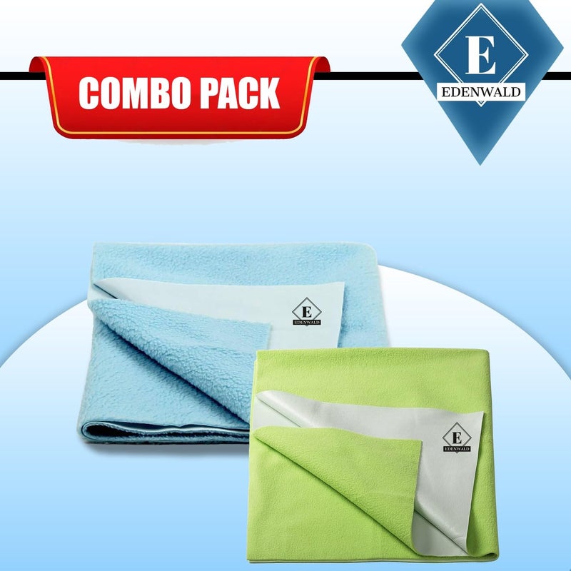 Edenwald Waterproof Quick Dry Sheet Pack of 2 | Quick Dry Sheet for Baby King Size Bed | (Mint Green+Sky Blue_Double Bed Size (260cm X 200cm) - Image 2