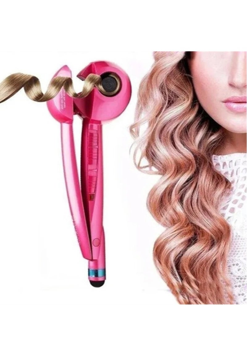 مكواة تجعيد الشعر الأوتوماتيكية لون زهري لامع ، لتجعيدات مثالية بضغطة زر، مع مؤقت مدمج، وإعدادات قابلة للتعديل، وحماية من الحرارة الزائدة، تصميم مريح وخفيف الوزن - Image 1