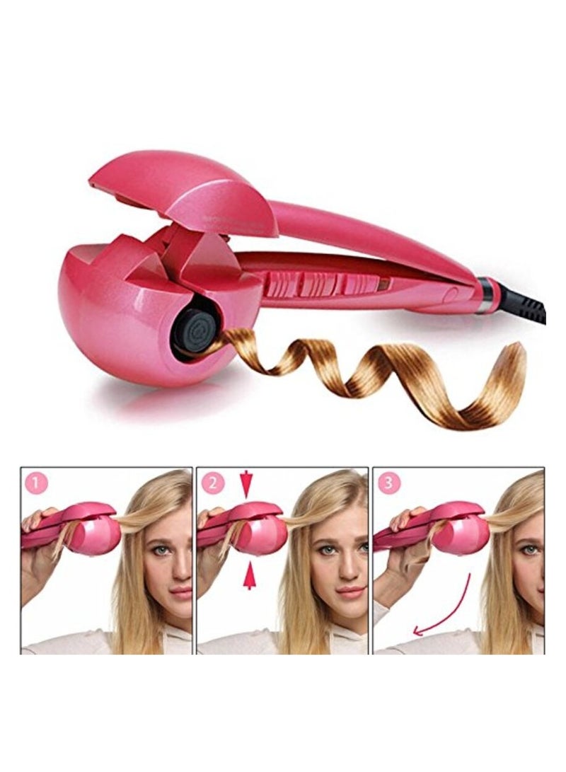 مكواة تجعيد الشعر الأوتوماتيكية لون زهري لامع ، لتجعيدات مثالية بضغطة زر، مع مؤقت مدمج، وإعدادات قابلة للتعديل، وحماية من الحرارة الزائدة، تصميم مريح وخفيف الوزن - Image 2
