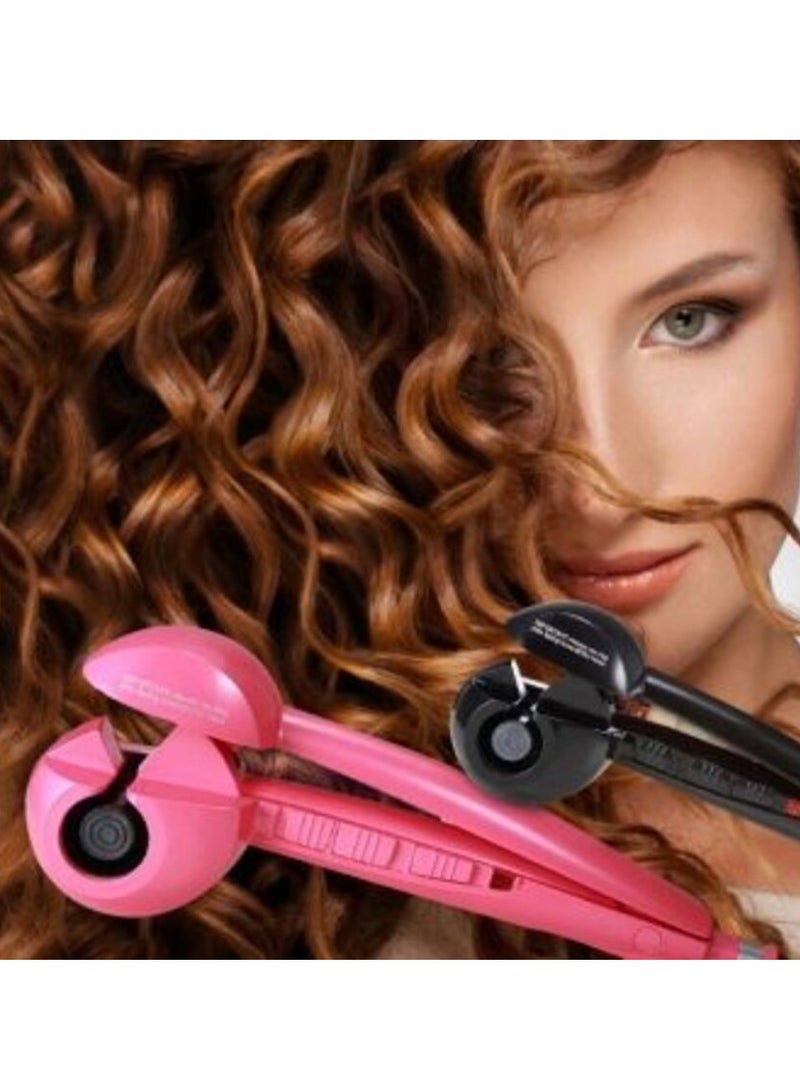 مكواة تجعيد الشعر الأوتوماتيكية لون زهري لامع ، لتجعيدات مثالية بضغطة زر، مع مؤقت مدمج، وإعدادات قابلة للتعديل، وحماية من الحرارة الزائدة، تصميم مريح وخفيف الوزن - Image 3