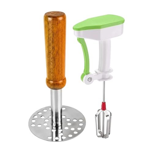 Oblivion Combo of Steel Potato Masher & Power-Free Blender – Easy-to-Use Manual Kitchen Tools for Mashing, Blending, and Cooking | Essential Set for Smoothies, Sauces, and Mashed Potatoes - Image 1