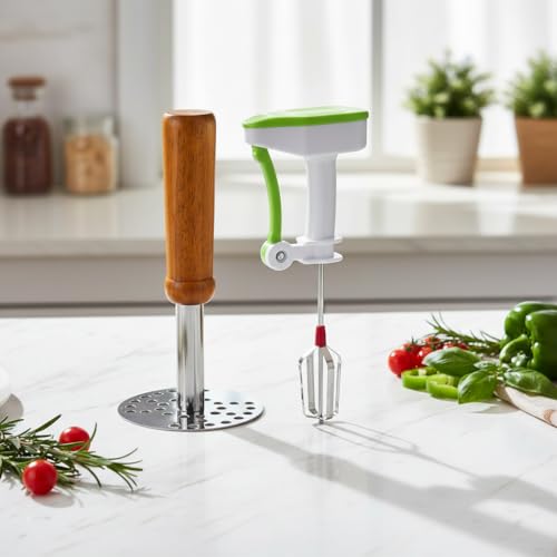 Oblivion Combo of Steel Potato Masher & Power-Free Blender – Easy-to-Use Manual Kitchen Tools for Mashing, Blending, and Cooking | Essential Set for Smoothies, Sauces, and Mashed Potatoes - Image 2