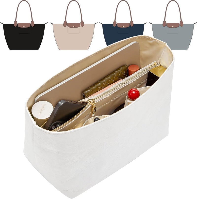 Doxo Upgraded Purse Organizer Insert for Long Champ, Bag Organizer for Long Champ Large and More, Ultra-light Waterproof DupontPaper le pliage Accessories, Women Tote Handbag Dividers(White,L) - Image 1