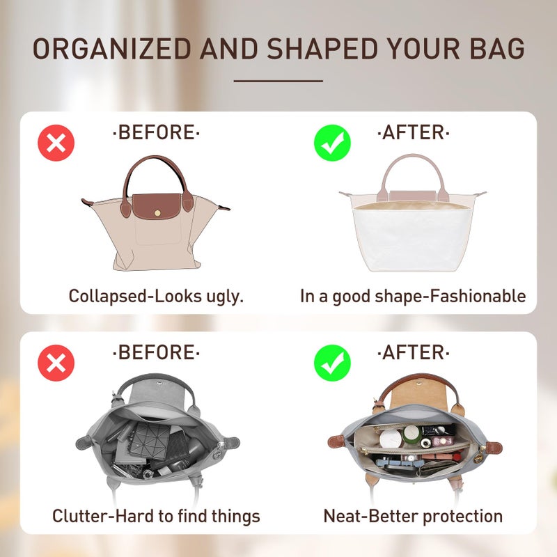 Doxo Upgraded Purse Organizer Insert for Long Champ, Bag Organizer for Long Champ Large and More, Ultra-light Waterproof DupontPaper le pliage Accessories, Women Tote Handbag Dividers(White,L) - Image 4