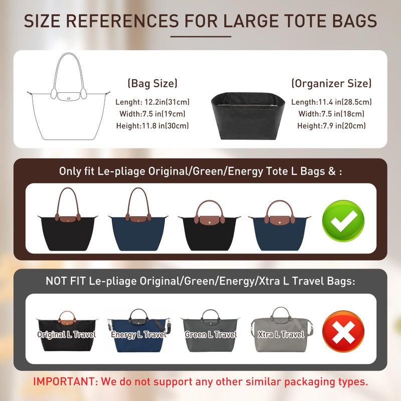 Doxo Upgraded Purse Organizer Insert for Long Champ, Bag Organizer for Long Champ Large and More, Ultra-light Waterproof DupontPaper le pliage Accessories, Women Tote Handbag Dividers(White,L) - Image 2