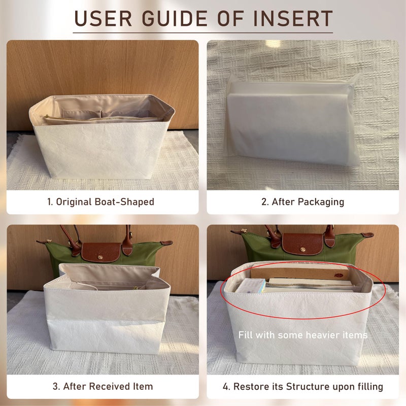 Doxo Upgraded Purse Organizer Insert for Long Champ, Bag Organizer for Long Champ Large and More, Ultra-light Waterproof DupontPaper le pliage Accessories, Women Tote Handbag Dividers(White,L) - Image 3