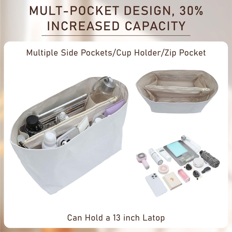Doxo Upgraded Purse Organizer Insert for Long Champ, Bag Organizer for Long Champ Large and More, Ultra-light Waterproof DupontPaper le pliage Accessories, Women Tote Handbag Dividers(White,L) - Image 5