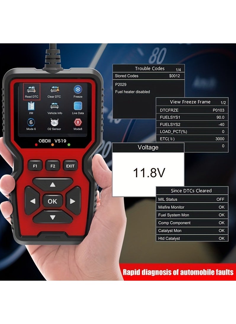 Generic - Obd2 Car Scanner Engine Fault Reader Real-Time Data & Voltage Monitor  Easy Diagnostics Tool V519 - Image 1