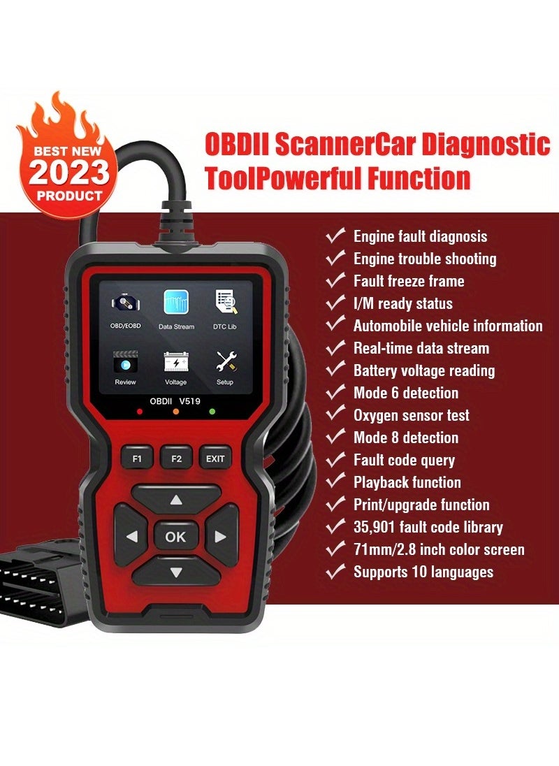 Generic - Obd2 Car Scanner Engine Fault Reader Real-Time Data & Voltage Monitor  Easy Diagnostics Tool V519 - Image 1