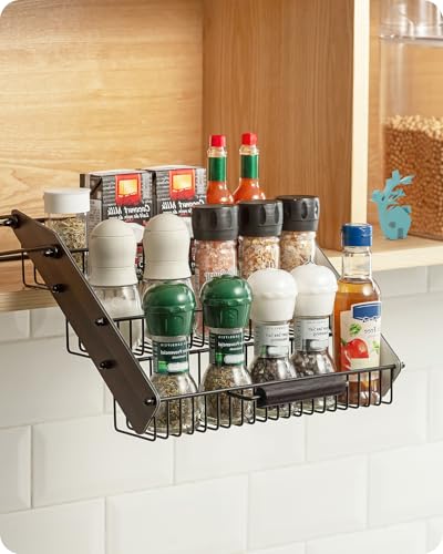 Baffect 3 Tiers Pull Down Spice Rack Pull Out Spice Organizer for Inside Cabinets Drop Down Spice Shelf with Spring Buffer Device for Kitchen Upper CabinetBlack